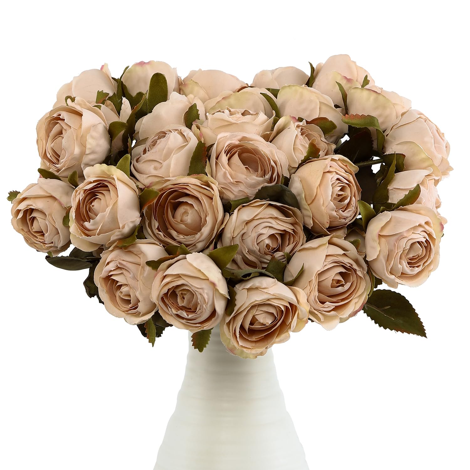 LEUCHTAMOR 12PCS künstliche Vintage Rosen weiß Seide Rose Blume für DIY Hochzeit Sträuße Braut Dusche Mittelstücke Blumenarrangements Party Tische nach Hause Dekorationen