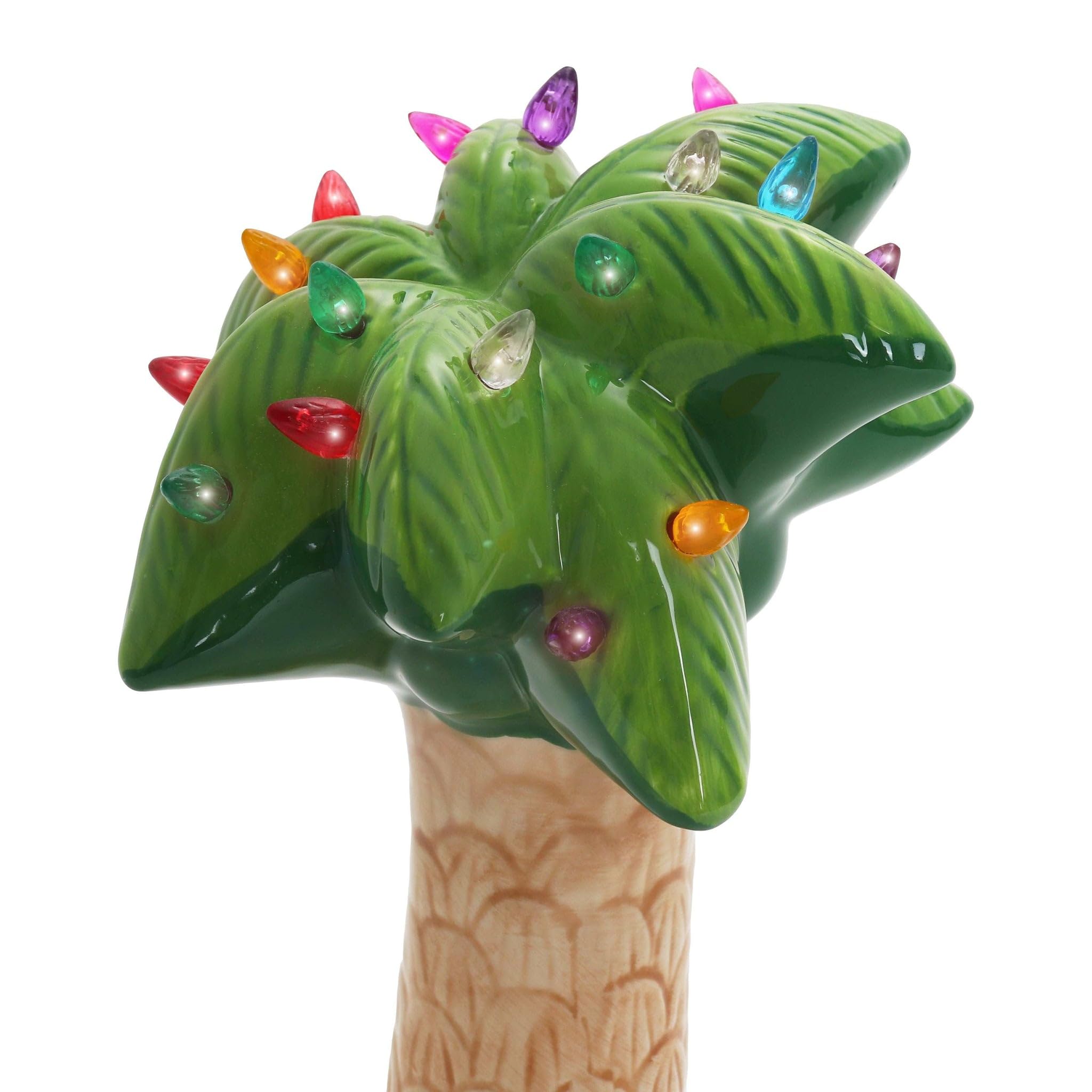 Milltown Merchants Christmas Palm Tree - Ceramic Tabletop Christmas Tree with Lights - Beach Decor