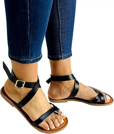 Amazon.com: HUIHAIXIANGBAO Sandalias de verano para mujer, con dos bandas y  correa al tobillo, sandalias planas romanas para caminar : Deportes y  Actividades al Aire Libre