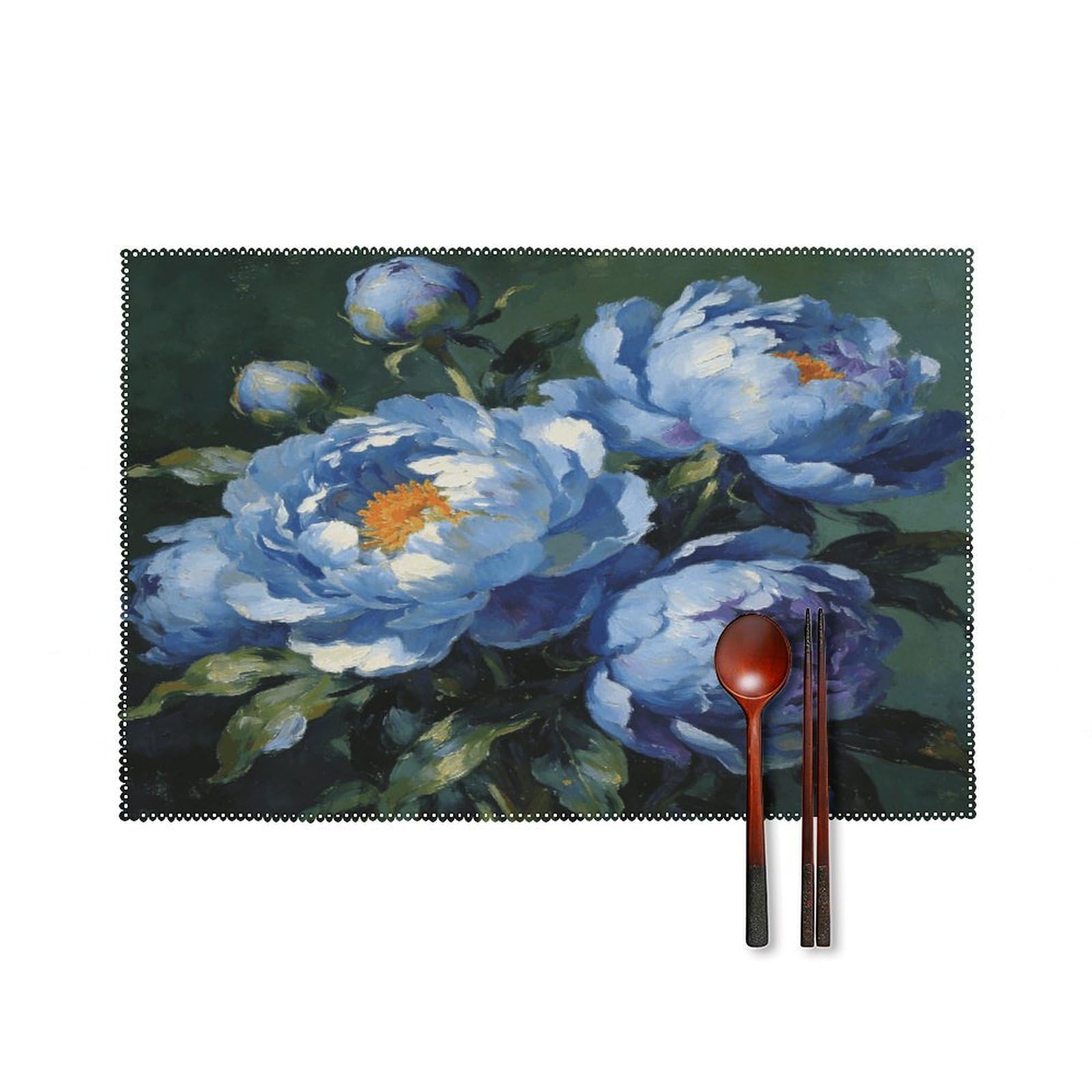 Light Blue Peony Placemats Washable Canvas Place Mats Decoration Placemat for Dining Table Easy to Clean Tables Mat Set of 6 for Kitchen Dining Room Coffee Table