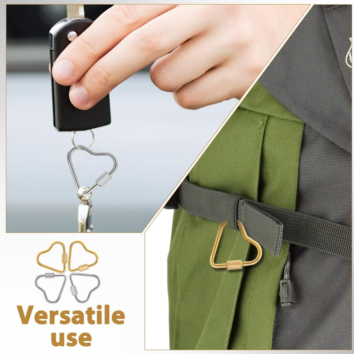 STOBOK Heart Shaped Screw Lock Carabiner Clip Stainless Steel Mini Carabiner for Jewelry Making Keychain Bag Charm Secure Locking Clasp - Image 3