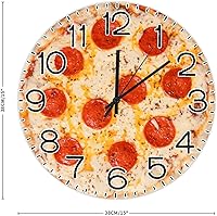 Vista 2 de Reloj de pared redondo de madera con números arábigos, comida y pizza, silencioso, sin tictac, funciona con pilas, relojes grandes para sala
