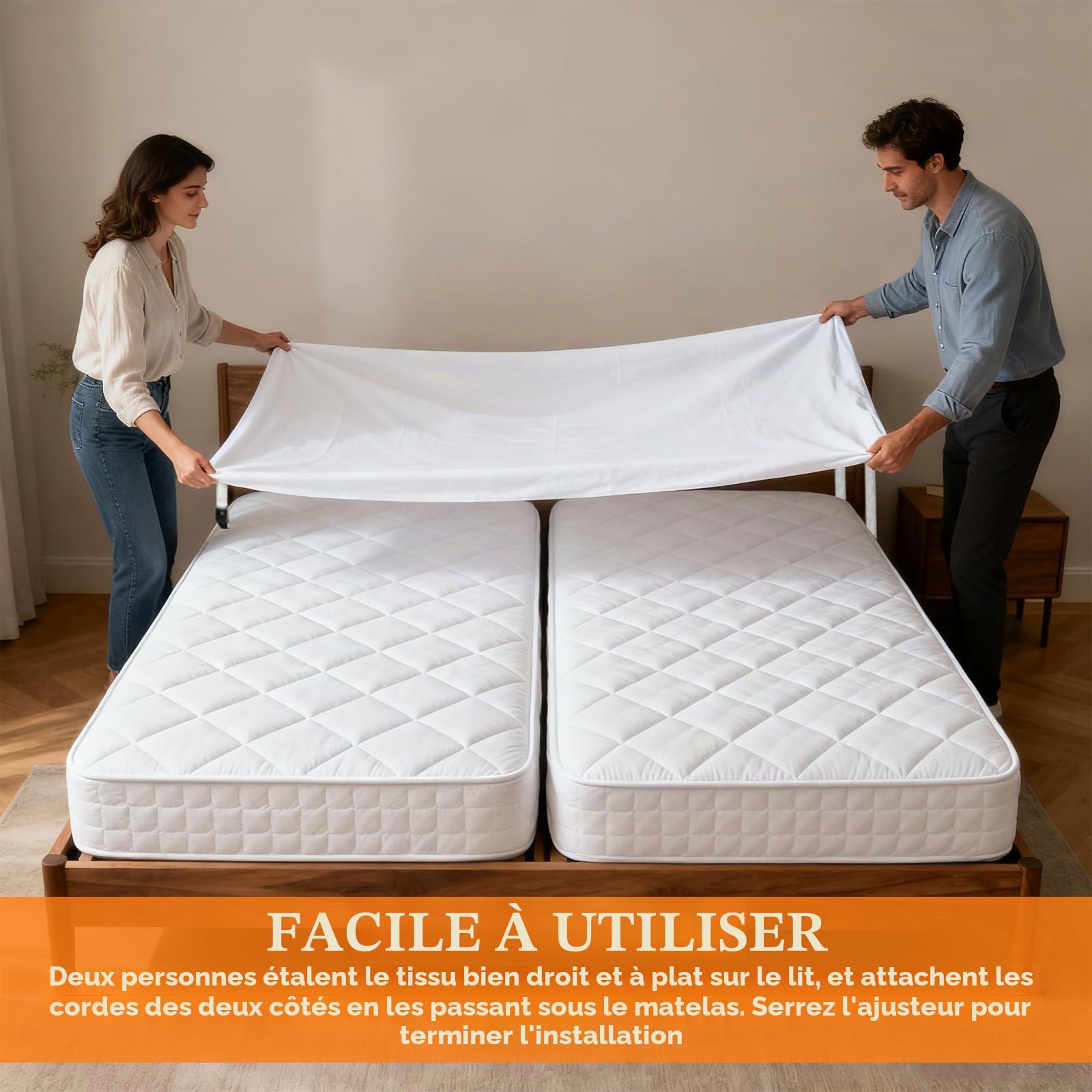 Pont d'amour pour matelas, 230 x 50 cm, pas de glissement, cale de matelas réglable avec boucle en métal, support de matelas contre les matelas pour les couples et les familles