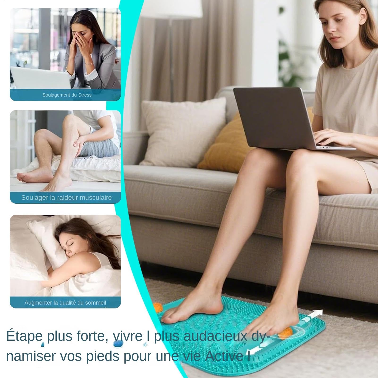 Tapis plantaire à points de pression Stimulateur jambes double piste billes | Tapis de massage réflexologie plantaire Récupération circulation meilleur sommeil hommes