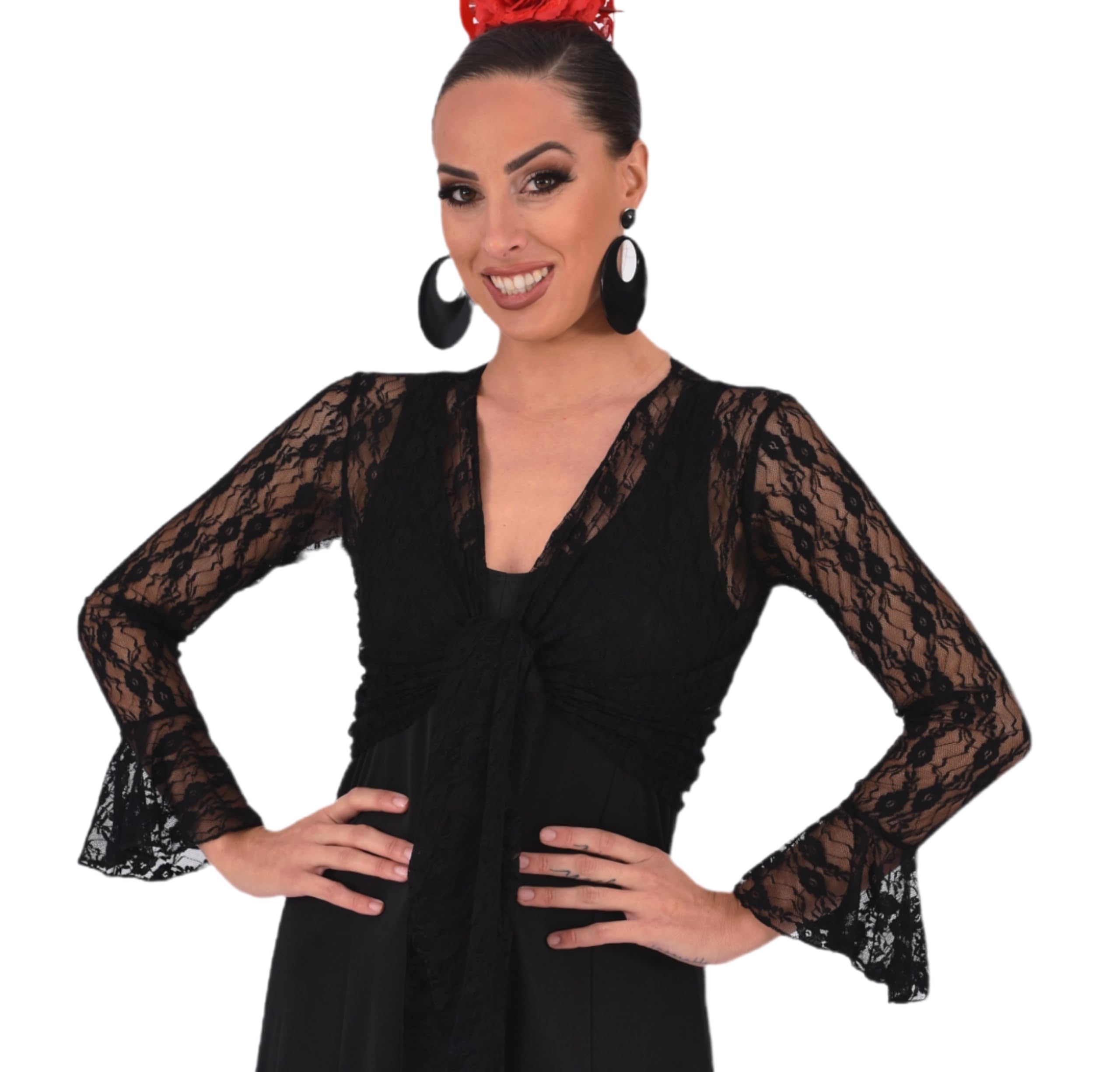 Bolero Torera Top Cruzado Flamenco Tejido elástico Manga Larga con Dos Volantes — view 11