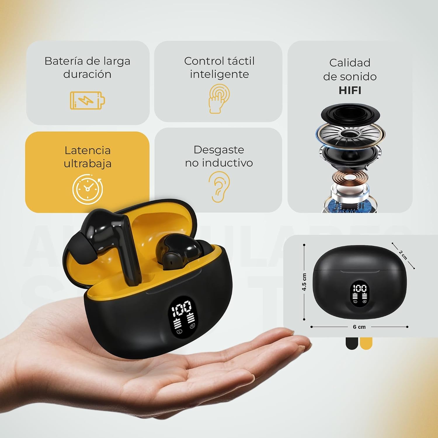 Auriculares Inalambricos Bluetooth 5.3 con Reloj Inteligente D18 para Android/iOS – Cascos Inalambricos Bluetooth 20h Batería con Cancelación de Ruido y Reloj Smartwatch Mujer con LCD HD (Negro) 3