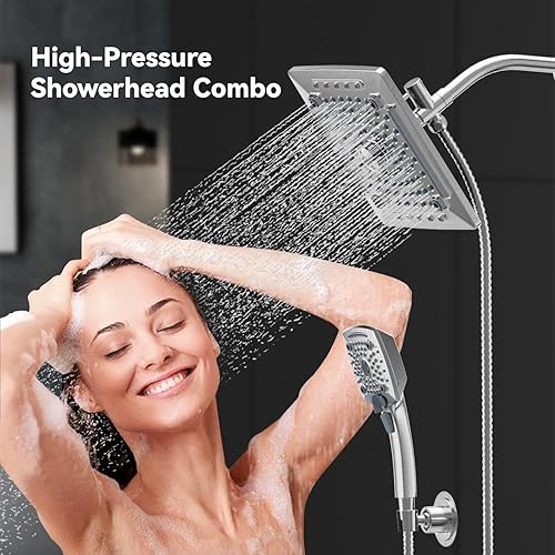 Miniatura 4 de ELLO&ALLO Cabezal de ducha de lluvia con rociador de mano, combo de cabezal de ducha de lluvia con manguera de 60 pulgadas, juego de cabezal de