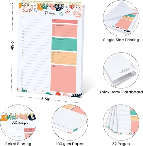 Miniatura 95 de Taja Bloc de notas de lista de tareas pendientes para el trabajo con 52 hojas, 9.8 x 6.5 pulgadas, planificador diario sin fecha, perfecto