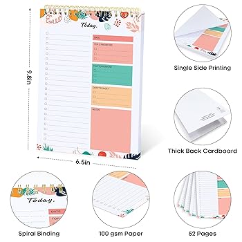 To Do List Notebook Multiple Functional Sections 20.32cm*13.97cm 52 Sheets Spiral Daily Planner Notebook Undated Task Checklist Organizer Agenda For Work, School, Home