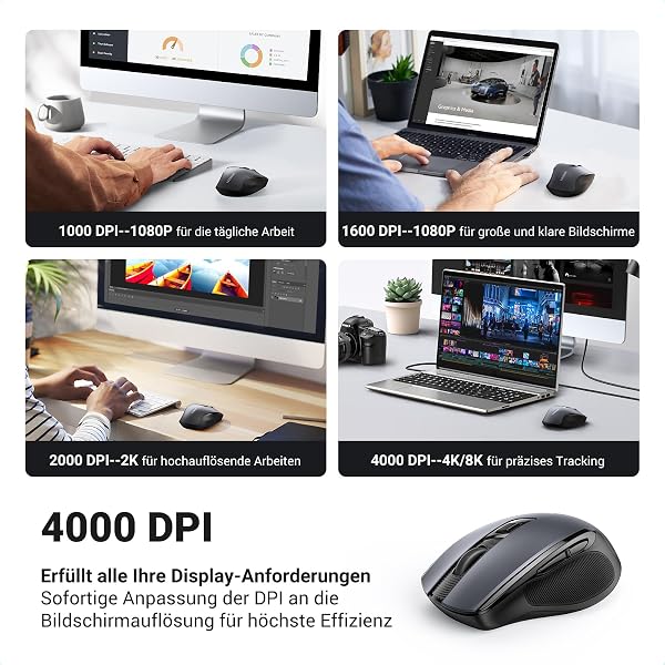 UGREEN 2.4G Maus kabellos mit 4000 DPI, Ergonomisches Design, Wireless Mouse mit USB Empfänger, 18 Monate Akkulaufzeit, funkmaus kompatibel mit Laptop Computer Windows macOS Linux (Schwarz) - 3