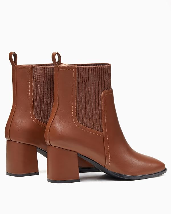 Coutgo Women's Slip On Ankle Boots Chunky Block Heel Square Toe Splicing Dress Sock Booties, Dark Brown, Size 8.5 by Coutgo - Used condition - Image 6