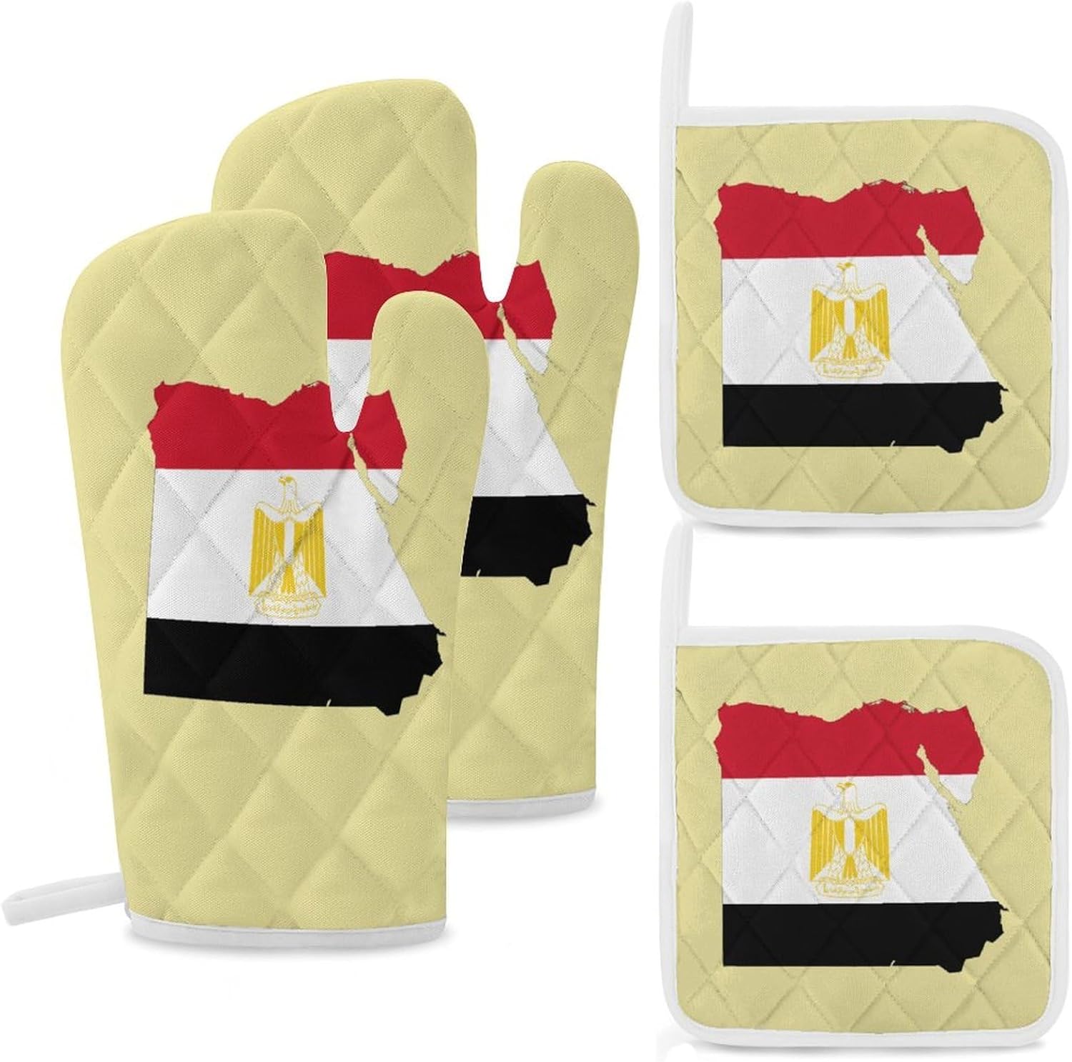 Flag of Egypt Map Oven Mitts and Pot Holders 4Pcs Set Heat Resistant Cooking Mitts Hot Pads