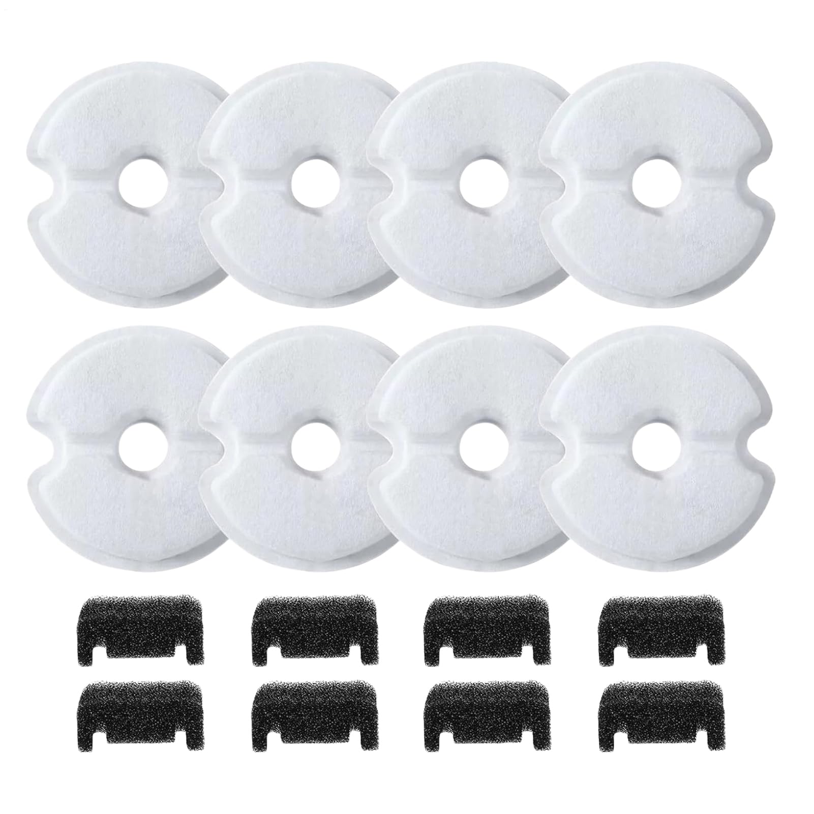Pet Water Fountain Filter - 16 Pack Cotton & Sponge Kit | 10.5cm Square Filter Replacement | 8 Filters + 8 Sponges - High Density Purification for Cat Water Fountain Pump Drinking Bowl Hygiene