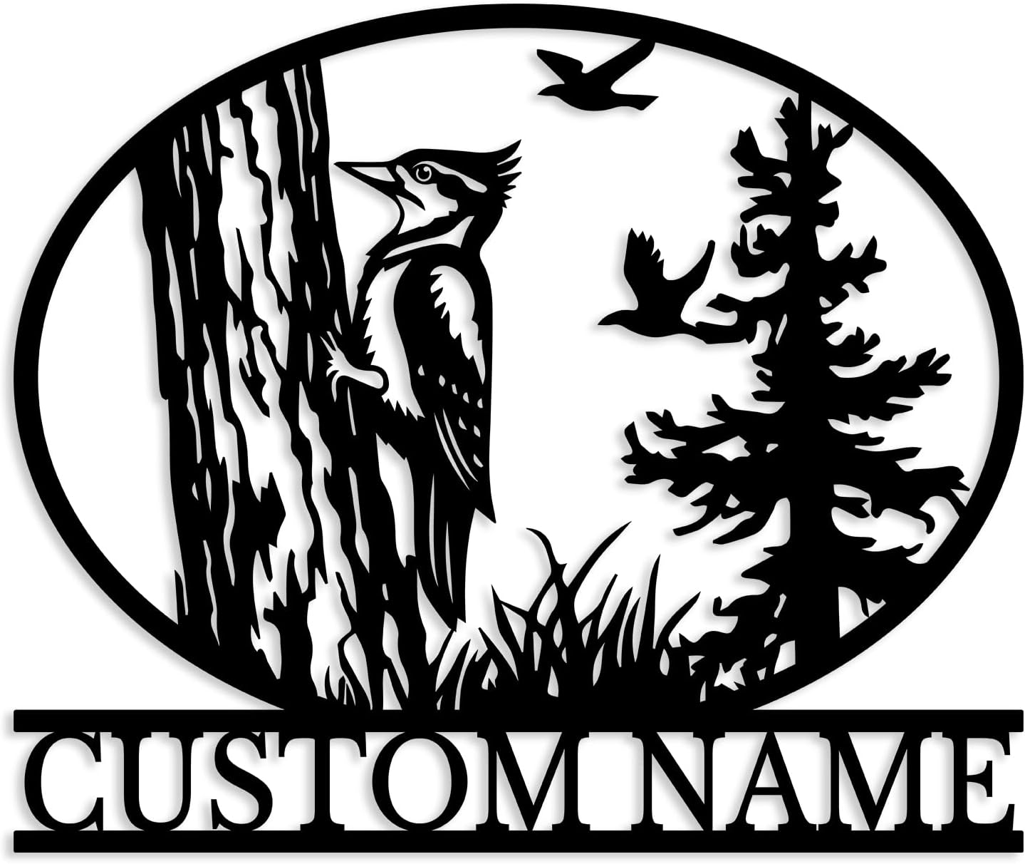 Custom Woodpecker Metal Sign,Personalized Bird Name Wall Art,Rustic Cabin Lodge Decor,Outdoor Garden Yard Sign,House Number Address Plaque (Style-C)