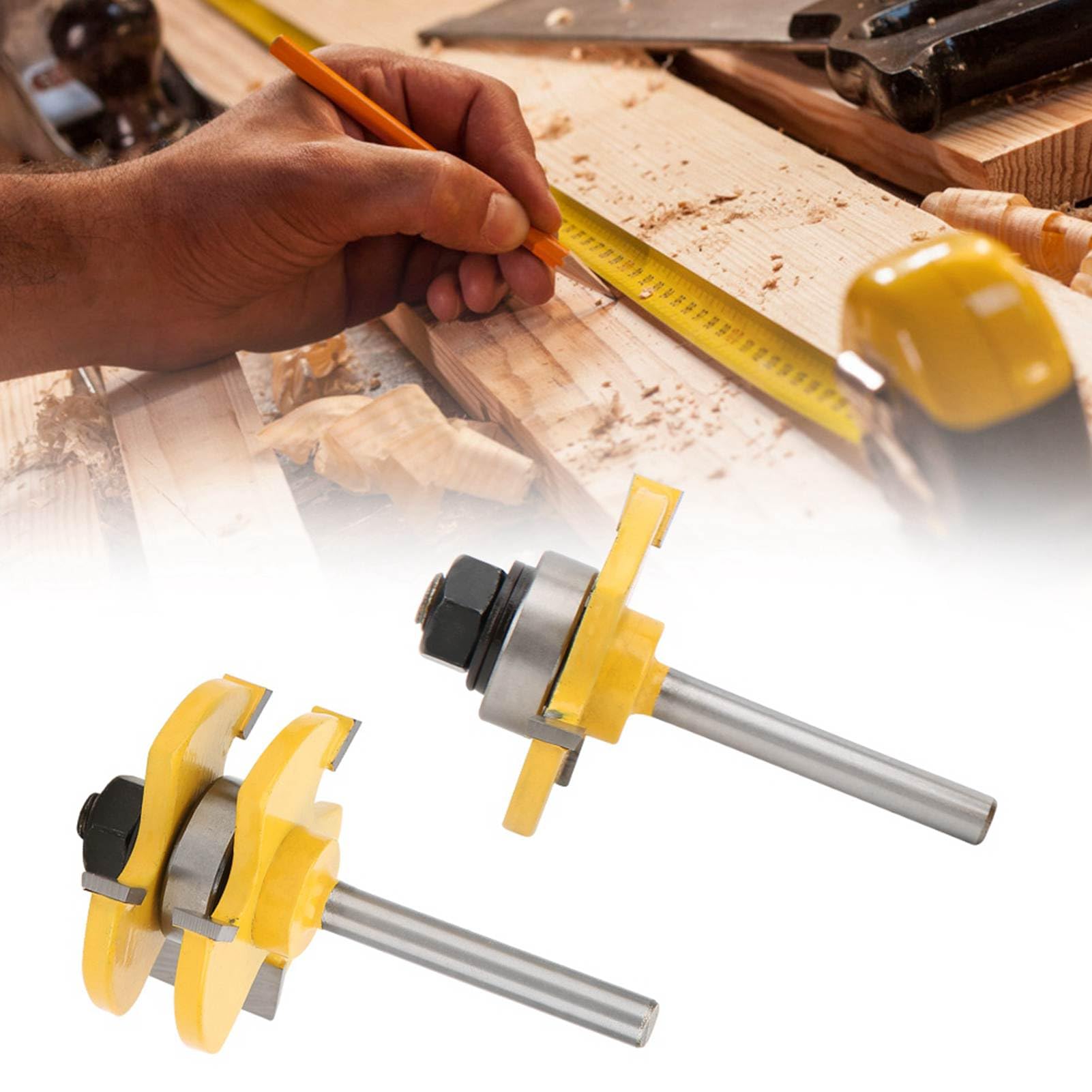 Ensemble de Bits de Routeur en Forme T 2PCS, 3 Dents 1/4 Pouce, Outils Travail du Bois élevé pour le Bois, le MDF, la Planche Particules et contreplaqué avec Lames en Alliage