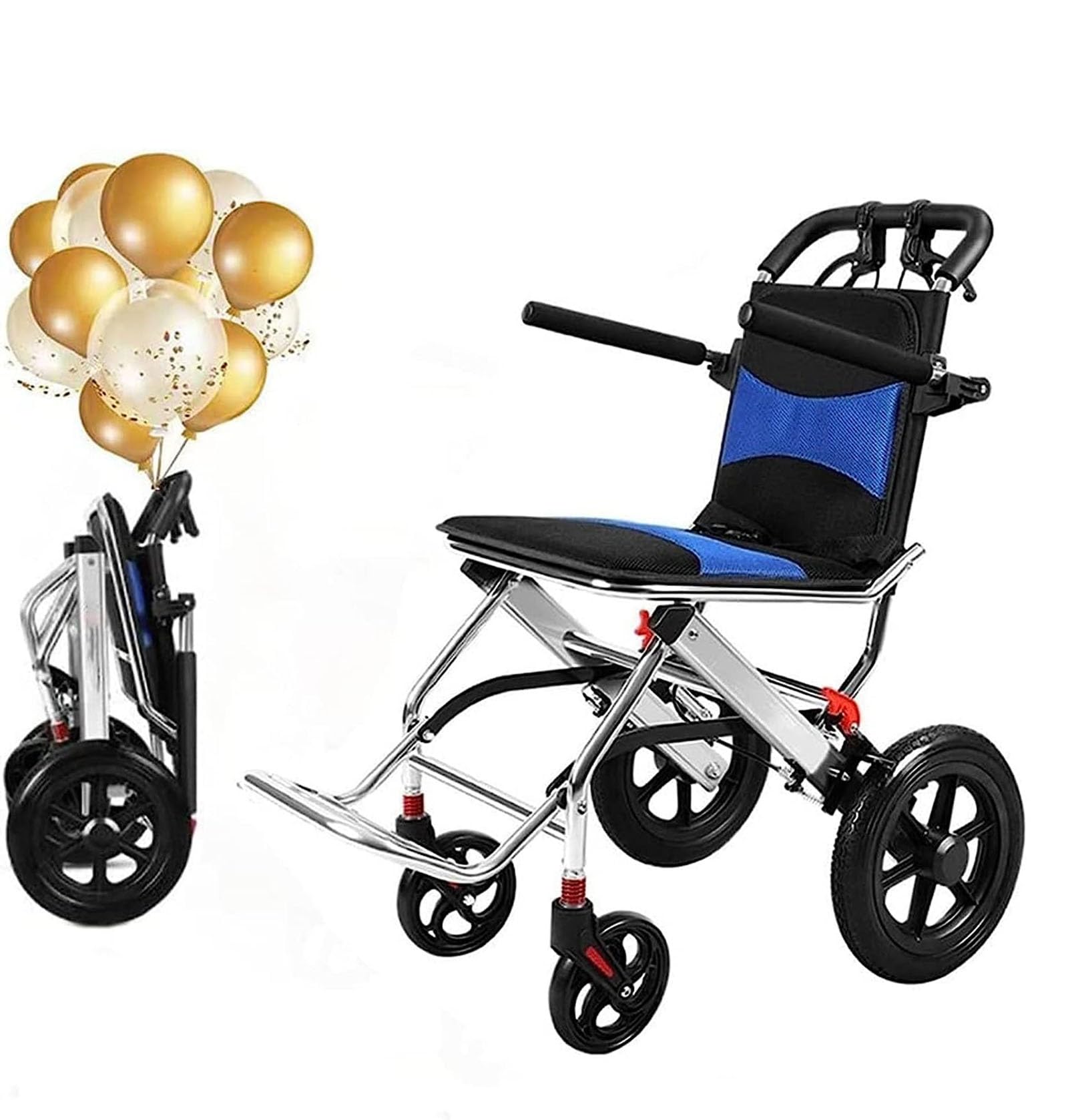 SXSLTSA Folding Transport Chair for Adults,with Adjustable Armrests,Easy to Travel Ultralight Wheelchair for The Elderly and Kids(12 inch)