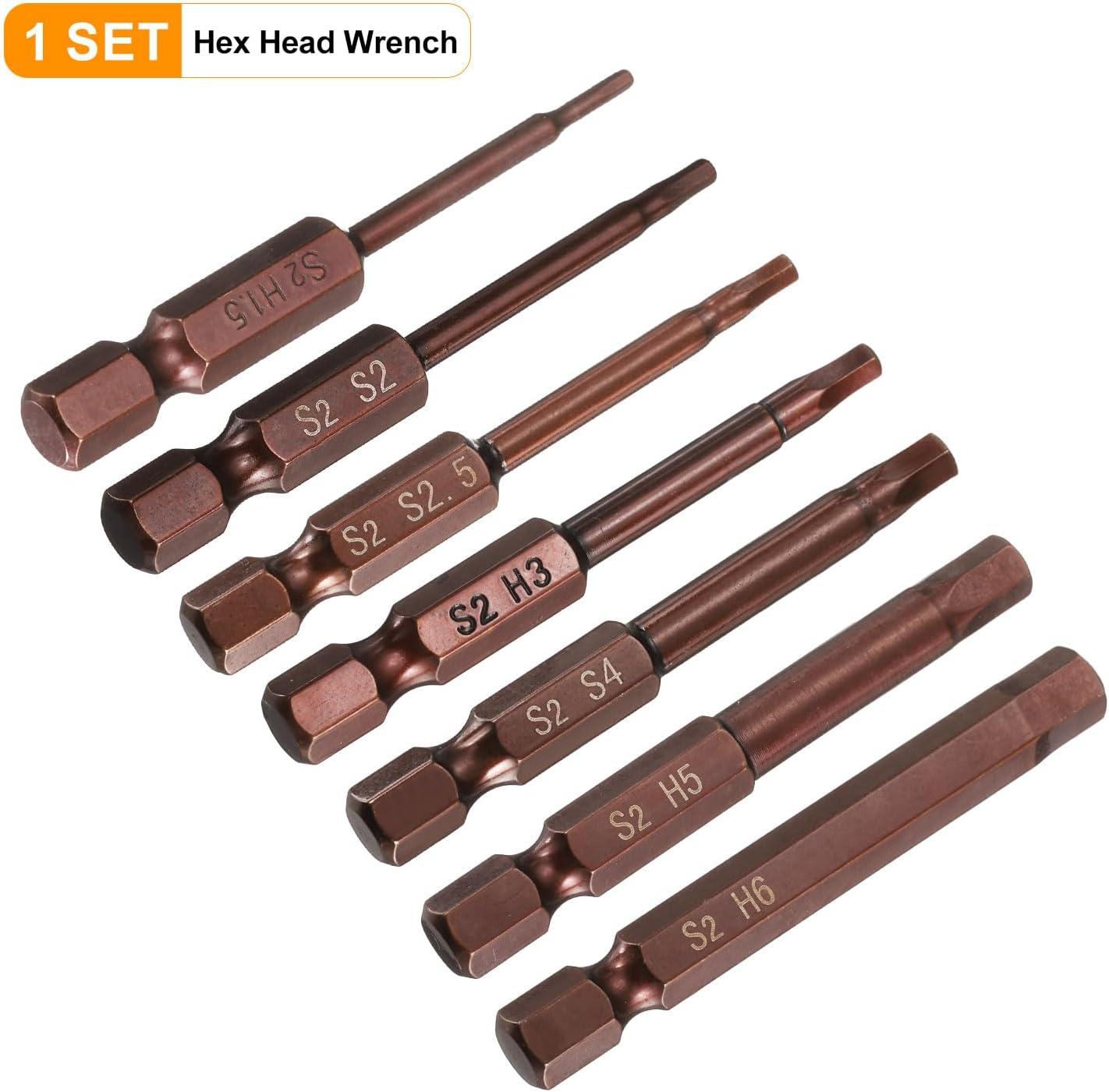 HARFINGTON 7pcs Hex Head Wrench Drill Bit 1.5/2/2.5/3/4/5/6mm Metric 1/4" Hex Shank 2.56"(65mm) Length S2 Steel Magnetic Impact Drivers Screwdriver Bit Industrial Grade Hexagon Drill Bits