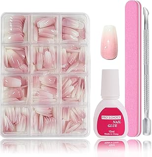 Falsche Nägel Tips Set - 240 Stück Französisch Falsche Nägel Zum Aufkleben - Weiß Rosa Gradient Design Künstliche Nägel Ballerina Nail Art Manicure Fake Nails für Damen und Frauen (Gradient Baby Pink)