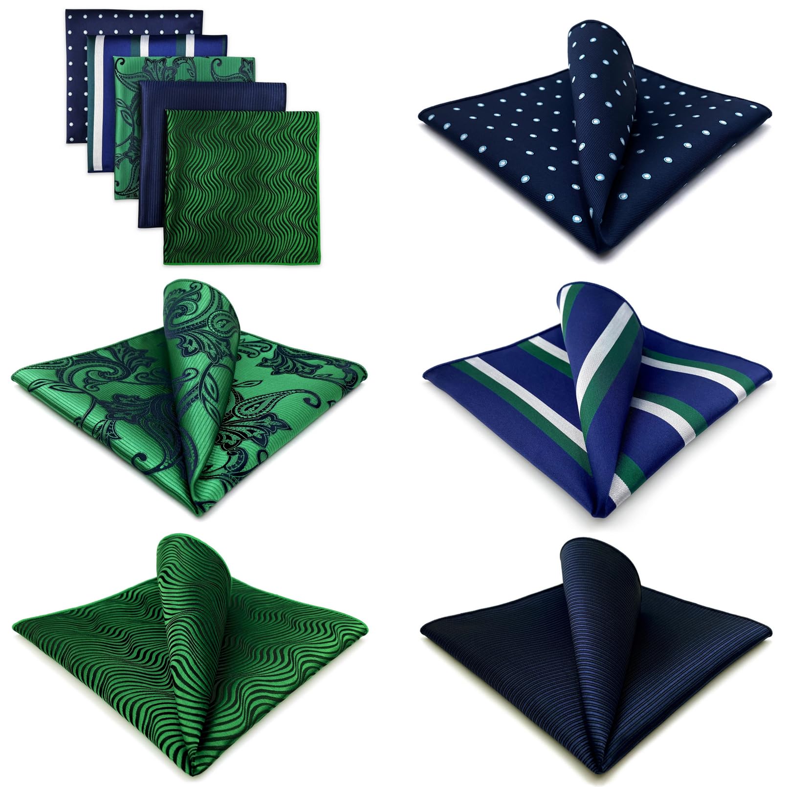 SHLAX&WING 5 Pieces Assorted Mens Silk Pocket Square Handkerchiefs Set Lot 84