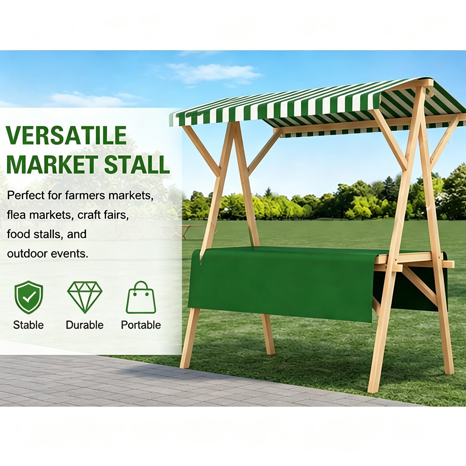 Carretto Portatile per Venditori con Tettuccio, Banco Espositivo per Mercati Agricoli, Stand Espositivo per Festival e Commercio Ambulante(Yellow,120x60x200cm)