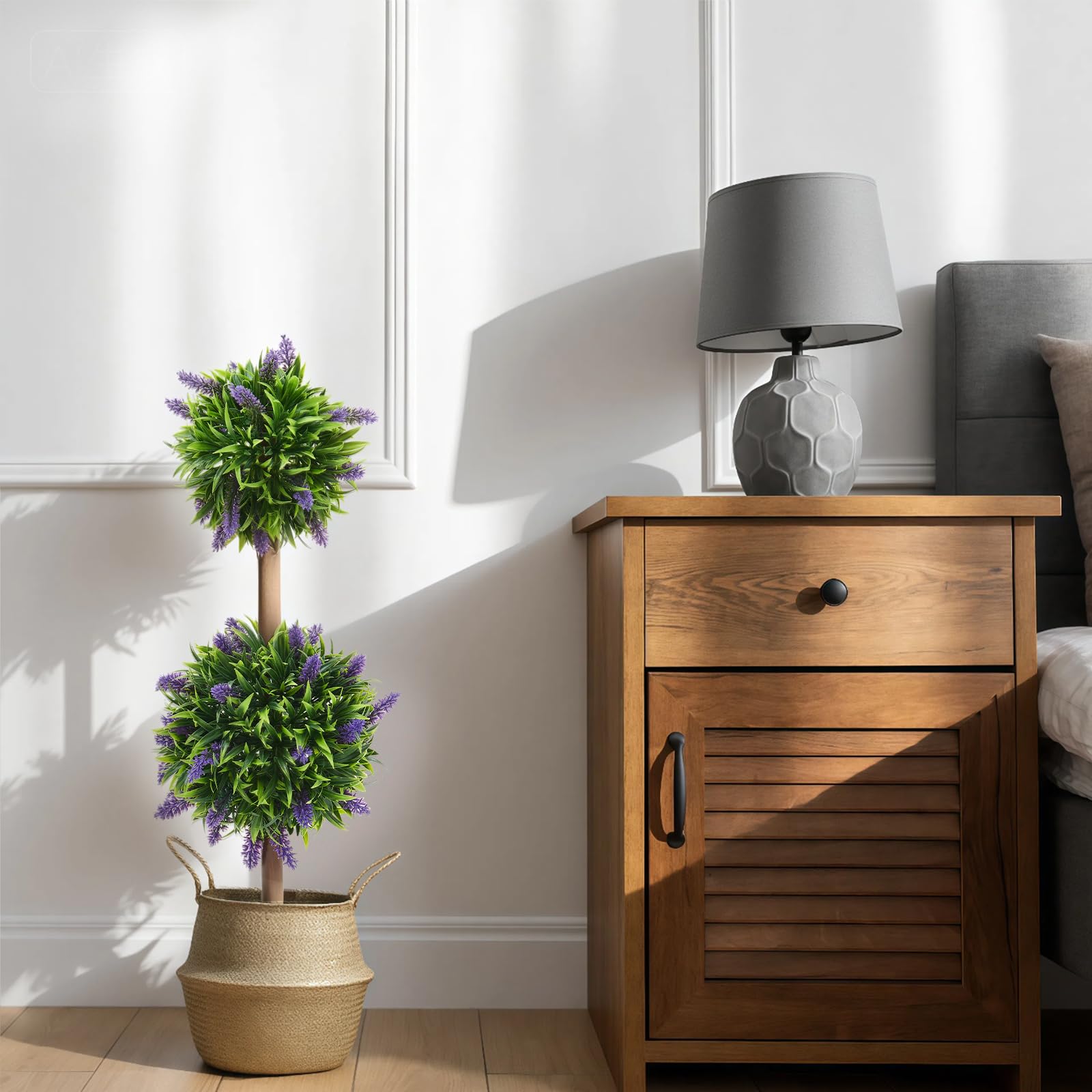 Panana 70cm Artificial Plants,Fake Tall Plant Ball Tree Indoor Outdoor with Lifelike Flowers,Faux Lavender Flowers Tree for Home Office Indoor Decor (Lavender Tree / 2 Pack)