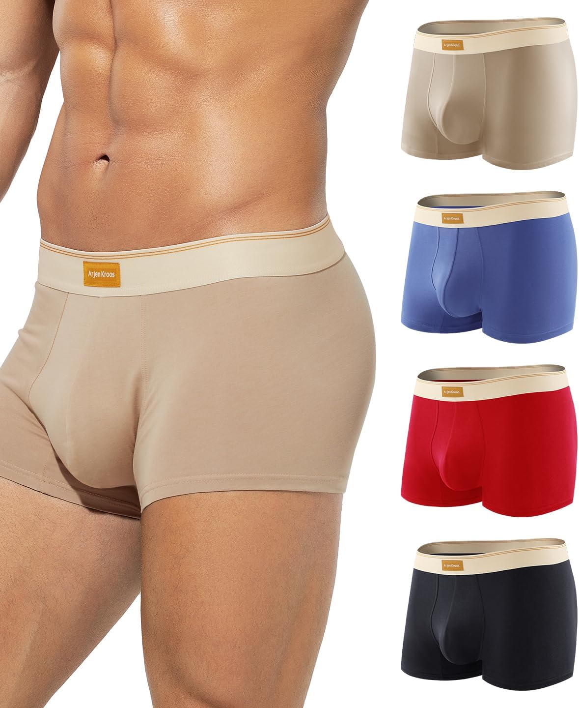 Arjen Kroos Men's Cotton Boxer Briefs Breathable Pouch Underwear 4 Pack