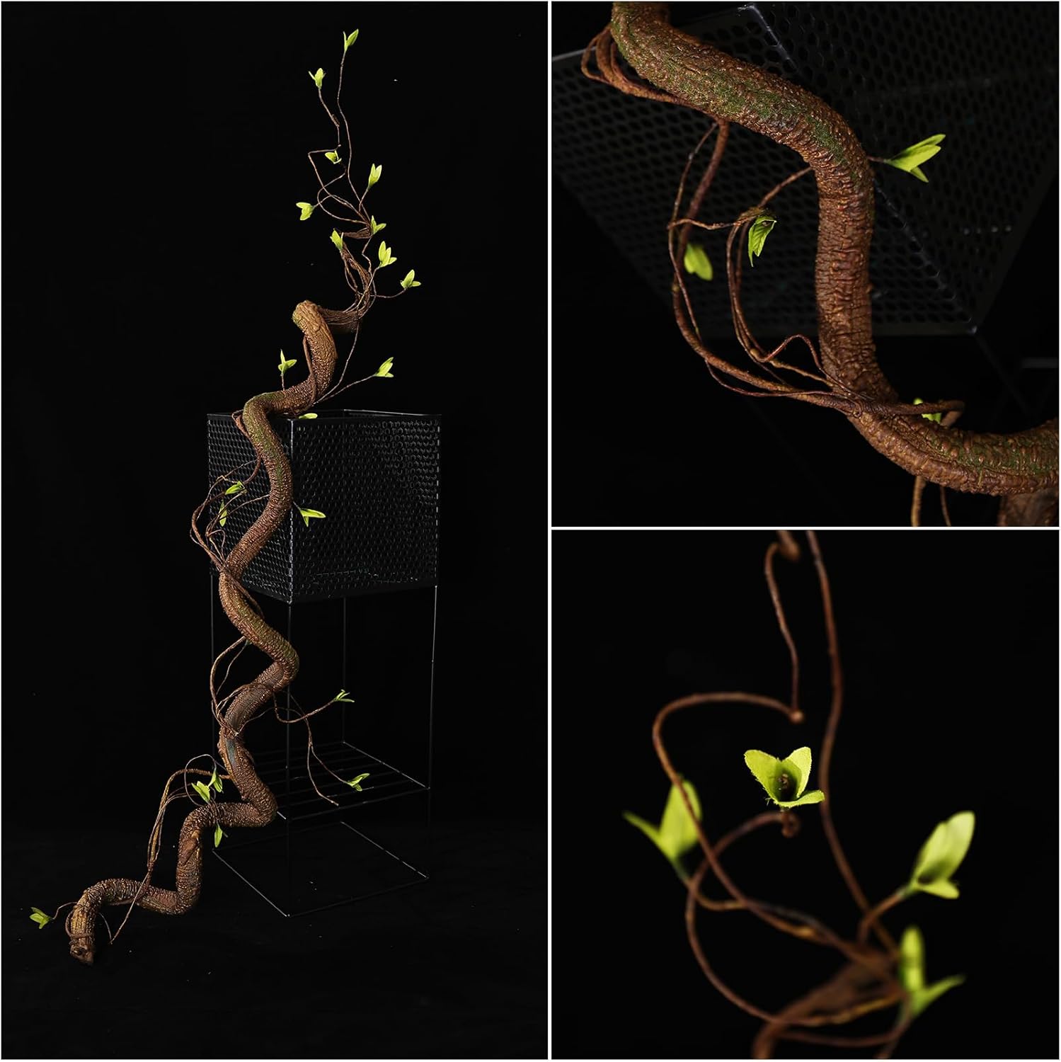 63in Bendable Thick Artificial Tree Branches Faux Wood Tree Trunk Twigs Grapevines Moss Plants Garland With Green Leaves For Wall Hanging Reptile Climbing Halloween Outdoor Arch Home Garden Decoration