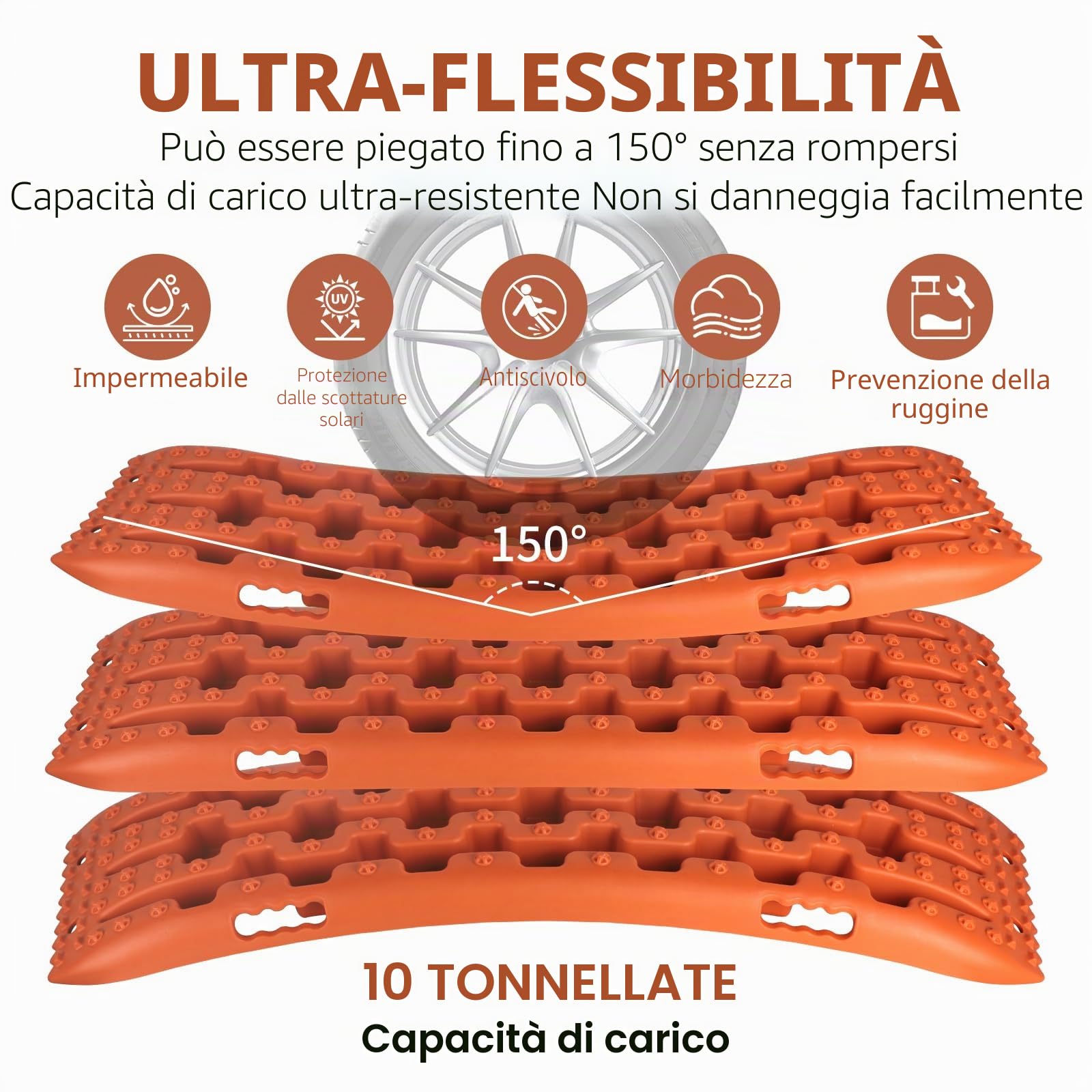 EXLECO 2X Tappetino Trazione Accessori Auto Tavola di Recupero per Piste Offroad Rimorchio Auto Lamiere Sabbia Accessori Fuoristrada Targhe Antiscivolo Piastre Trazione per Sabbia Neve Fango Arancione