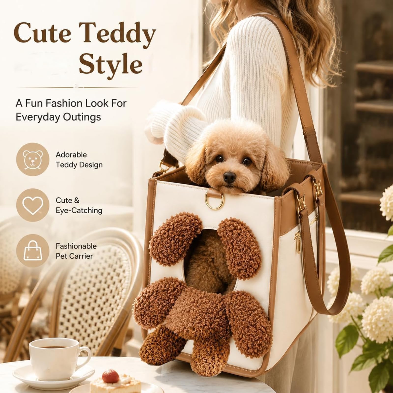 Teddy-Hundetragetasche (White,Medium)