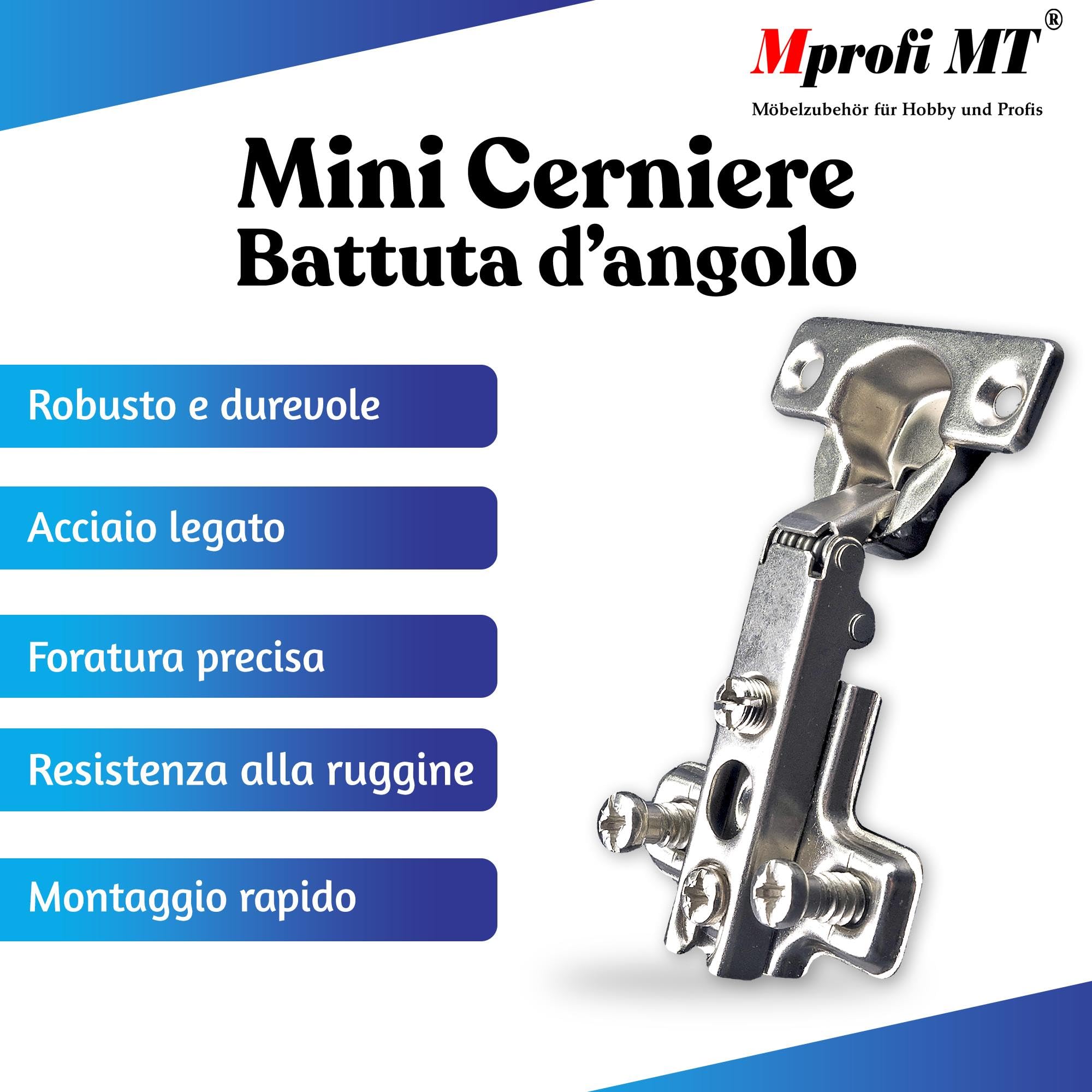 Mprofi MT® 4 Pezzi | Mini Cerniere per Ante Cucina | Ø26mm Battuta Esterna | Cerniere per Armadio | Cardini per Mobili | Cerniera per Ante | Cerniera a Molla | Acciaio Nichelato