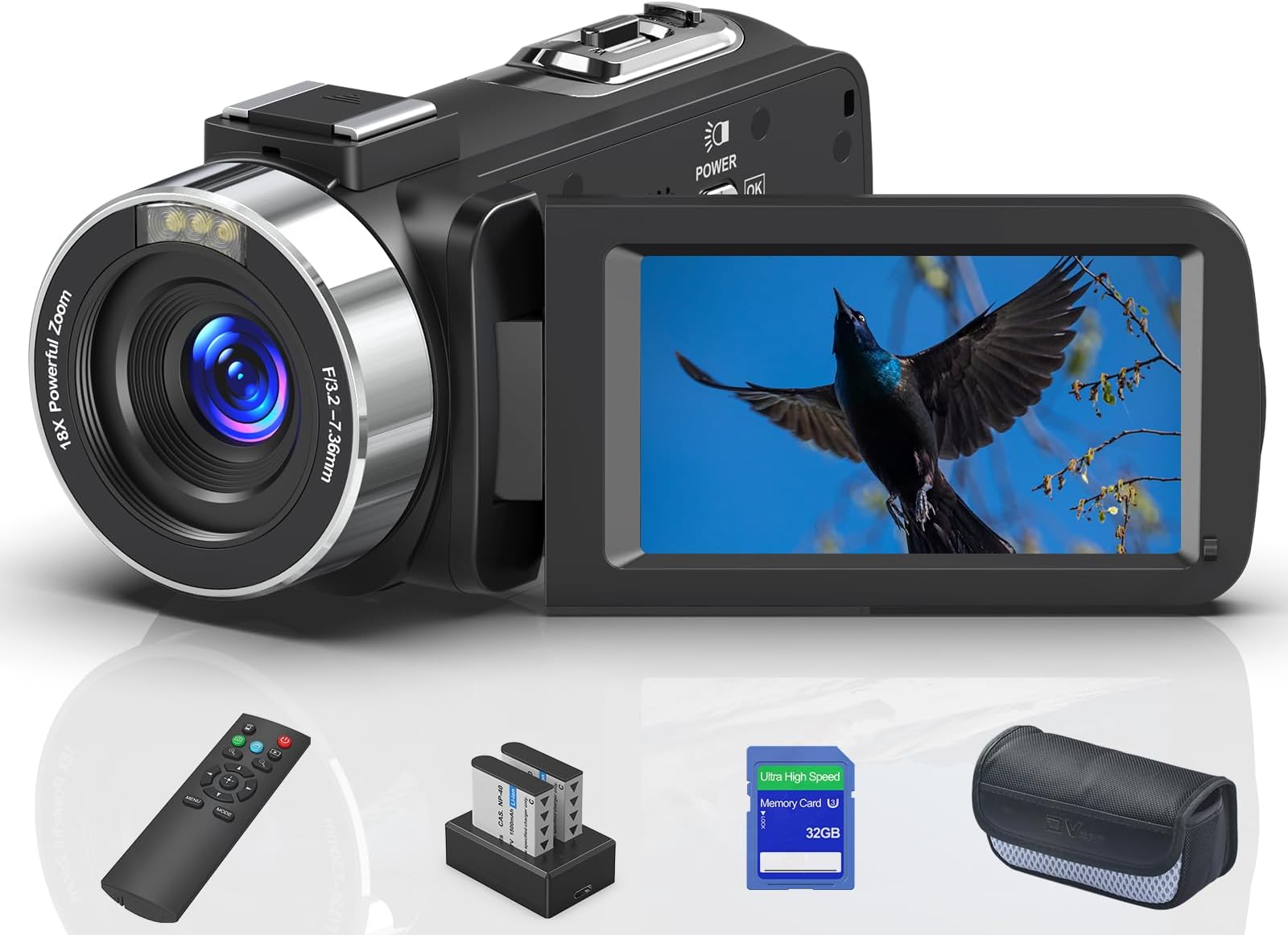 8K 64MP Video Camera 18X Digital Camcorder Video Camera for YouTube 3.0 inch Flip Screen Camcorder Vlogging Camera with 32GB SD Card, 2.4G Remote Control, Two Batteries and External Mic