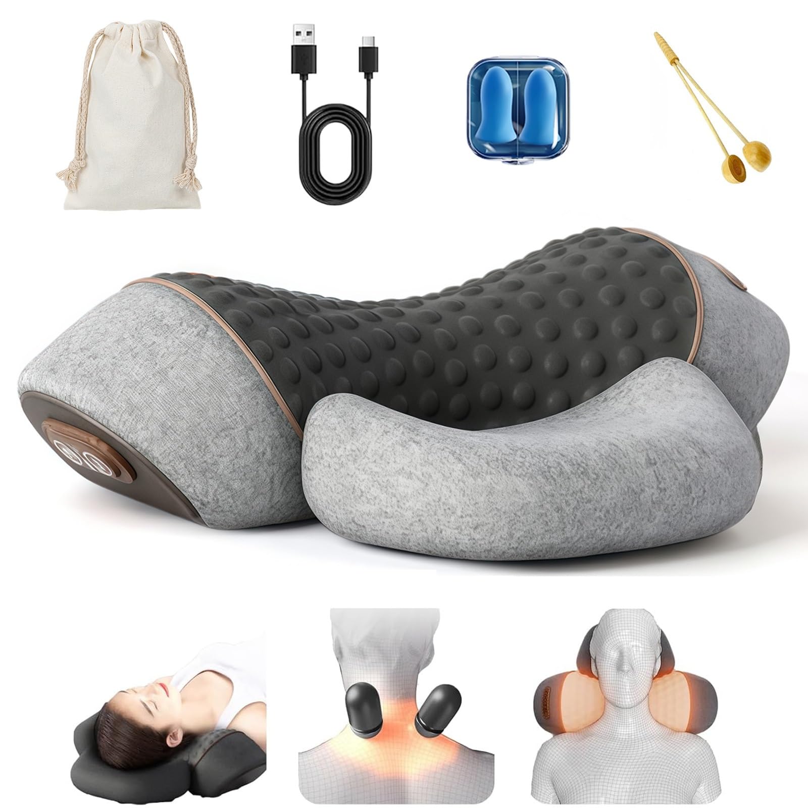 2026 Theratex 3-in-1 Massagegerät, Triple Method Shoulder Massager mit Heizung, Massage & Traktion, Thera Kissen 3 in 1 Therapie Kissen Relavie, Lindert Muskelermüdung(Space Grau)