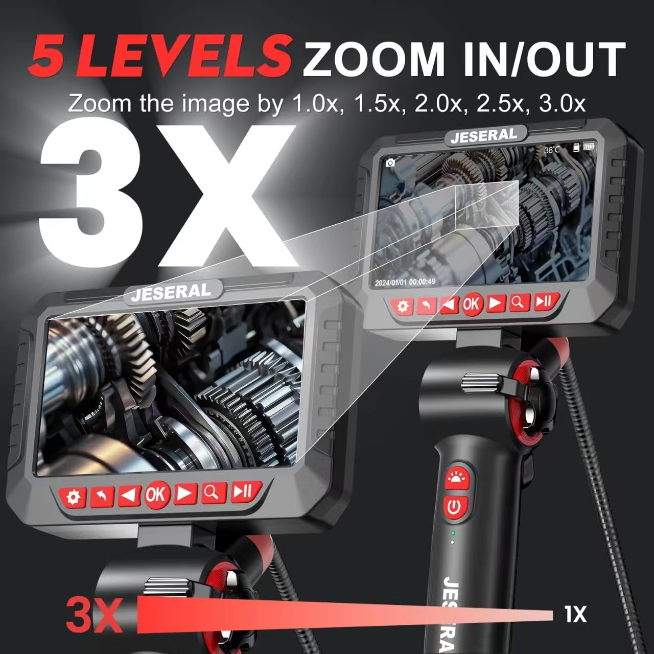 Cámara de boroscopio articulada de 5 pulgadas, HD 1080P, pantalla de cámara de inspección con 6 luces LED, endoscopio con lente de 6.2 mm, sonda impermeable IP67, boroscopio de zoom 3X con