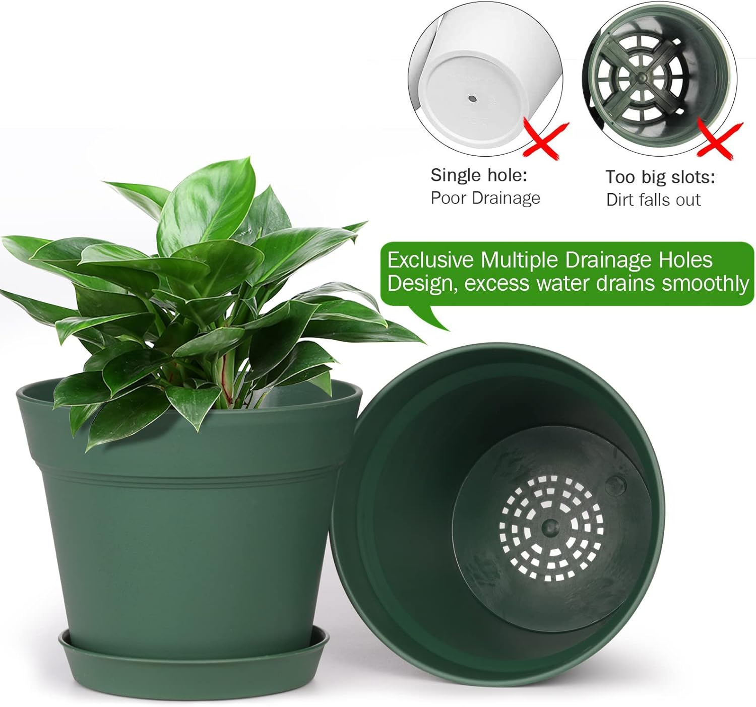 homenote Plant Pots,15 Pack 6 inch Flower Pots with Multiple Drainage Holes and Saucers,Plastic Planters for All Home Garden Flowers Succulents(Green) : Patio, Lawn & Garden