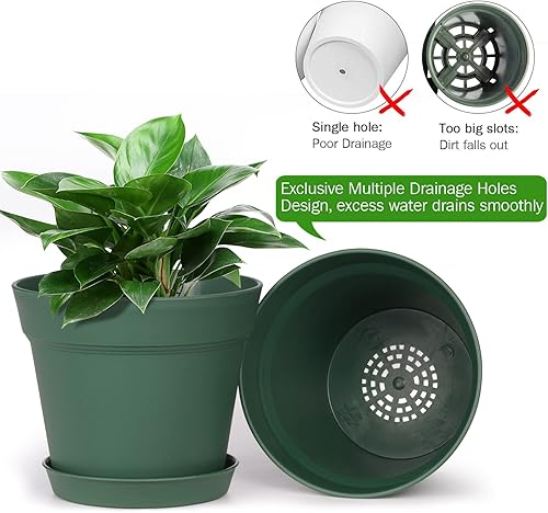 Miniatura 6 de homenote Macetas, paquete de 15 macetas de 6 pulgadas con múltiples agujeros de drenaje y platillos, macetas de plástico para todas las flores de