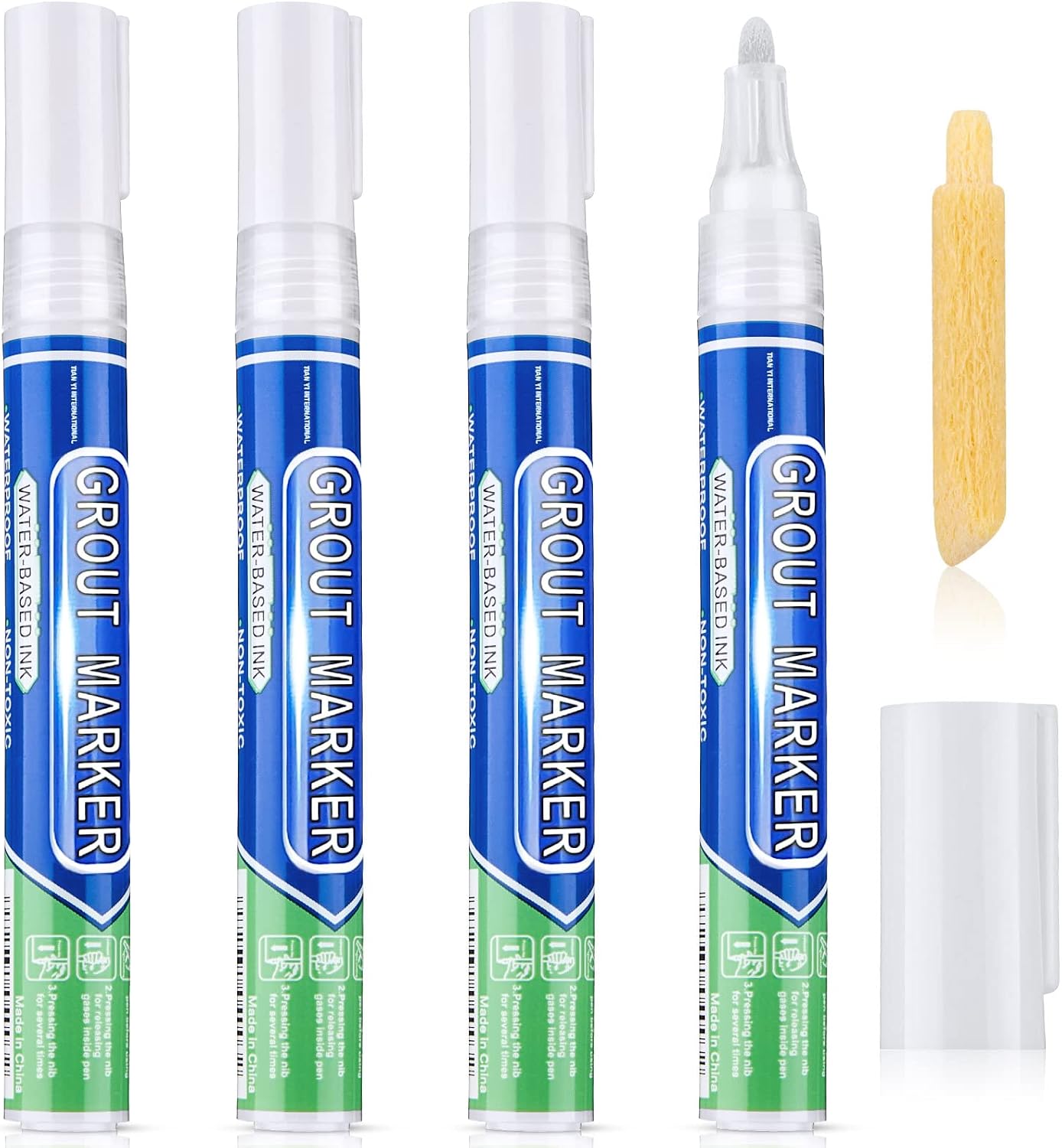 Grout Wall Pen Tile Paint Markers Grout Repair Pen Sealer Pen for Bathrooms Kitchen Porch Patio Repair Refresh (White,4 Pieces)