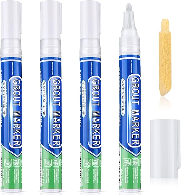 Grout Wall Pen Tile Paint Markers Grout Repair Pen Sealer Pen for Bathrooms Kitchen Porch Patio Repair Refresh (White,4 Pieces)