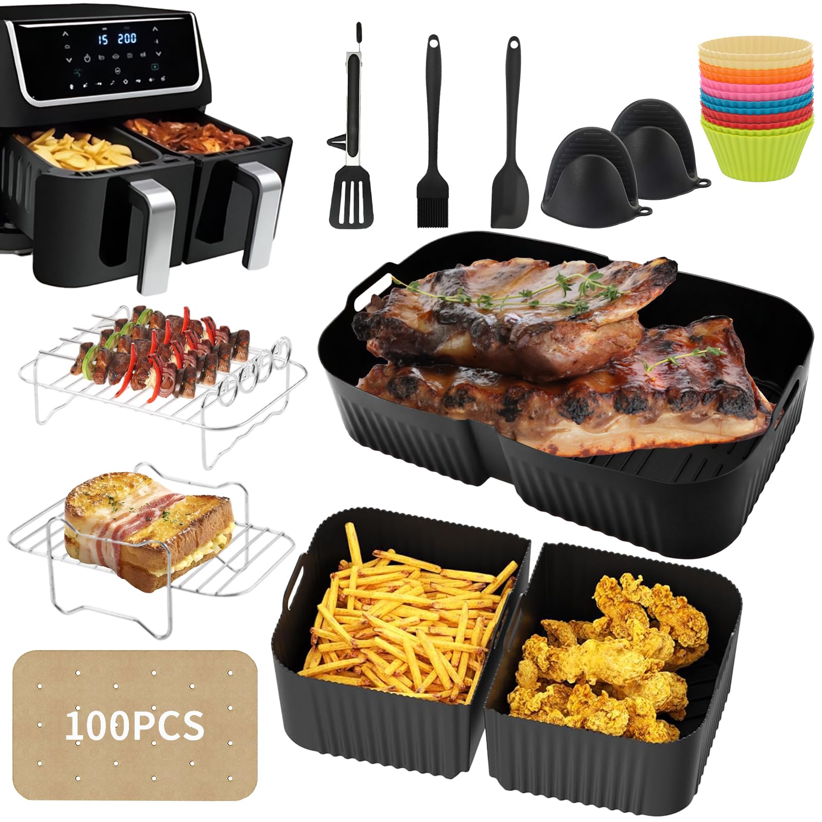 Air Fryer Zubehör für Ninja AF500UK/AF500UKCP - 10,4L, 5,2L, schwarz