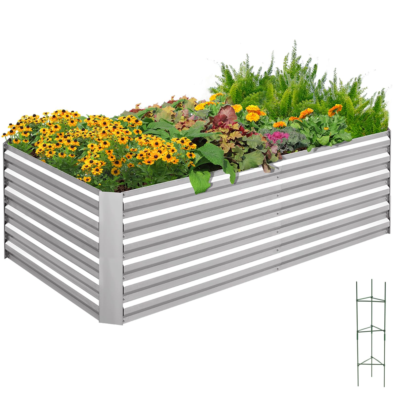 Quictent Hochbeet Pflanzkasten aus Metall, 180 x 90 x 62cm Kräuterbeet ohne Boden für Garten, Freistehendes Gemüsebeet mit Tomatenkäfigen,Grau