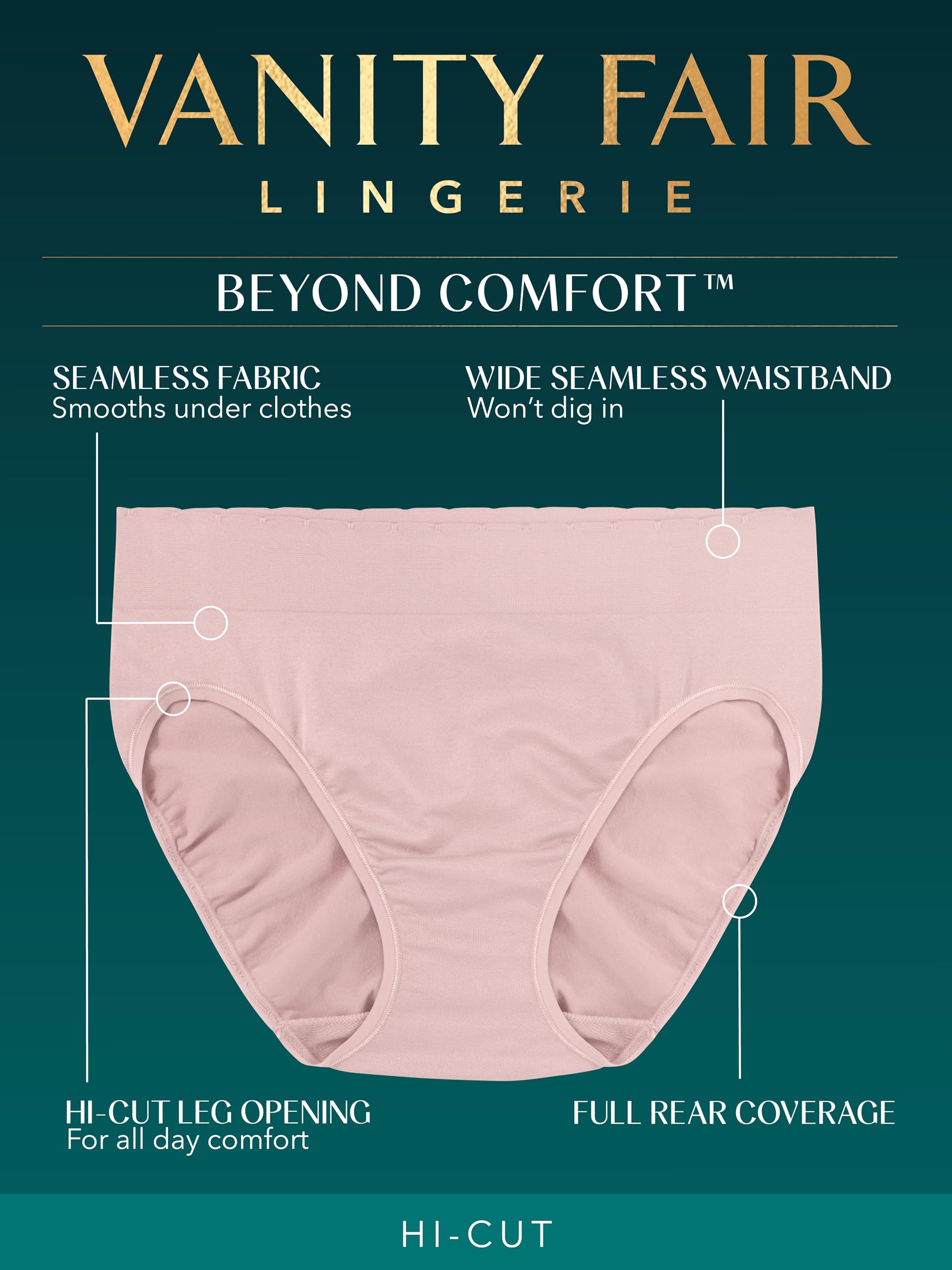 Vanity Fair Seamless Underwear, Light Smoothing, No Pinch No Show Intimo Donna (Pacco da 3)