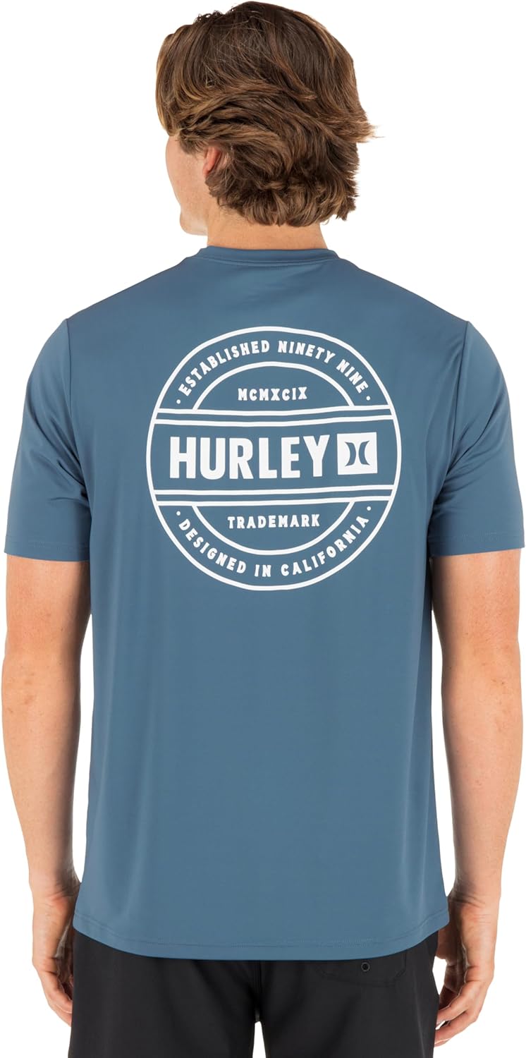 Hurley Men's Short Sleeve Hybrid UPF 50+ Shirt, Quick Dry Rashguard Swim Top