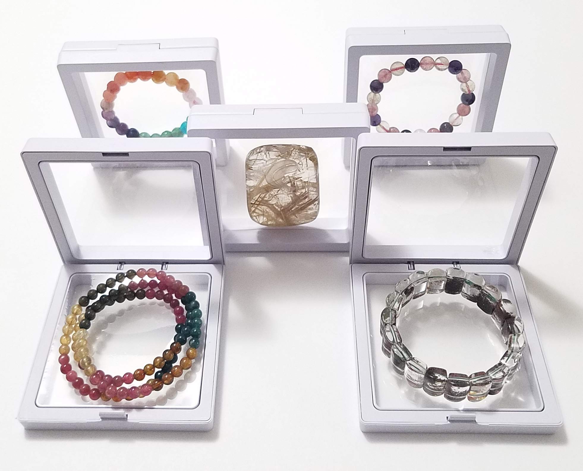 JMJM 5X Transparent 3D Floating Frame Display Holder/Box/Frames for Challenge Coins, AA Medallions, Antique, Jewelry, Gift, White, 3.5 x 3.5 x 0.75 Inches