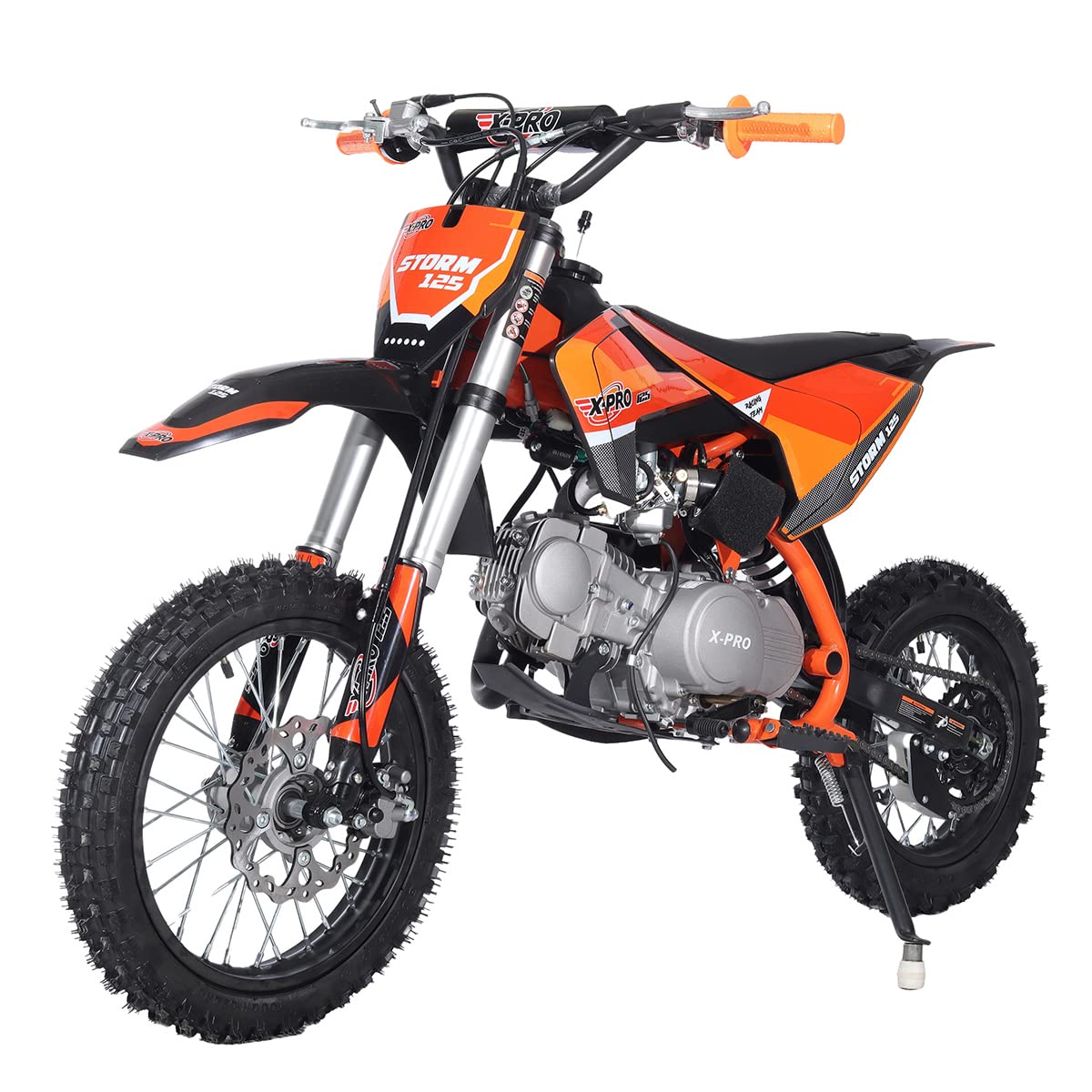 X-PRO Storm 125cc Zongshen Brand Engine Dirt Bike with 4-Speed Manual Transmission, Kick Start, Big 14"/12" Tires! (Orange)