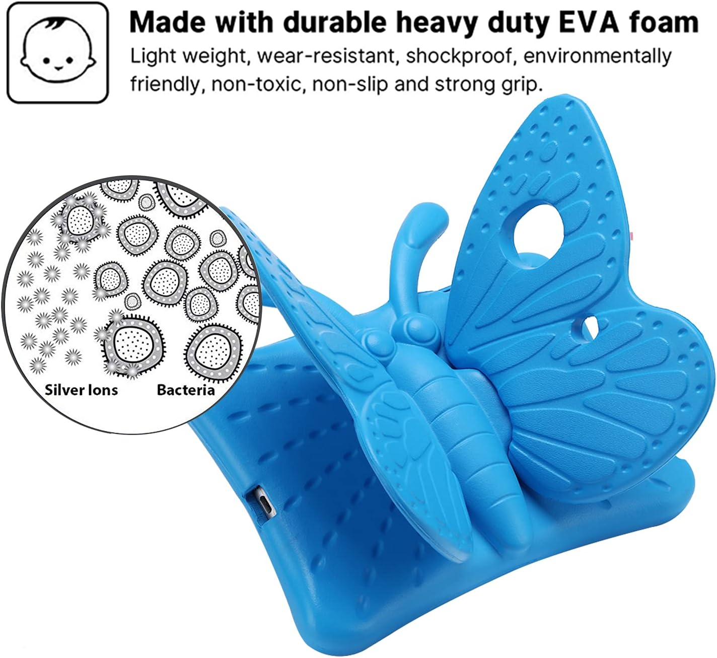 Simicoo iPad mini 6 7 2024 8.3 Cute Butterfly Case for Kids Girl Light EVA Kids case with Stand Pencil Holder Shockproof Rugged Heavy Duty Kids Friendly Tablet Case for iPad mini 6th 7th Gift (Blue) image 3