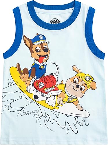 Vista 2 de Paw Patrol Nickelodeon Marshall, Rubble and Chase, paquete de 2 camisetas sin mangas para niños pequeños y pequeños, grisblanco