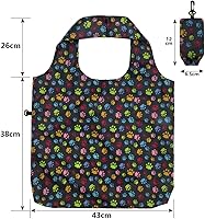 Vista 5 de HOLYLUCK Bolsas de comestibles reutilizables, bolsa de compras plegable resistente (estándar, 3 huellas de patas de perro)