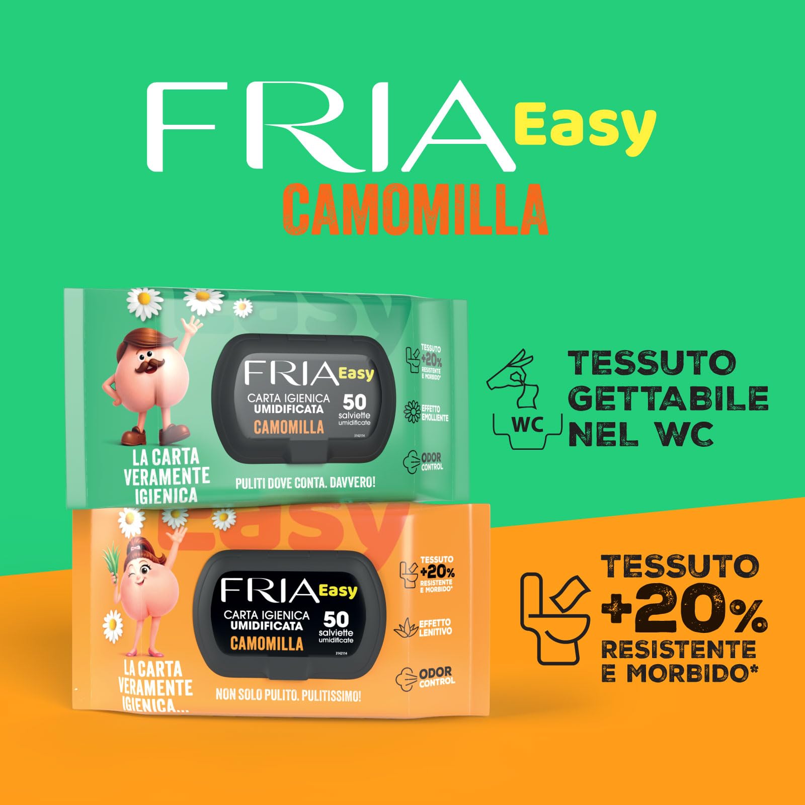 Fria Papel higiénico Easy Wet, 50 toallitas