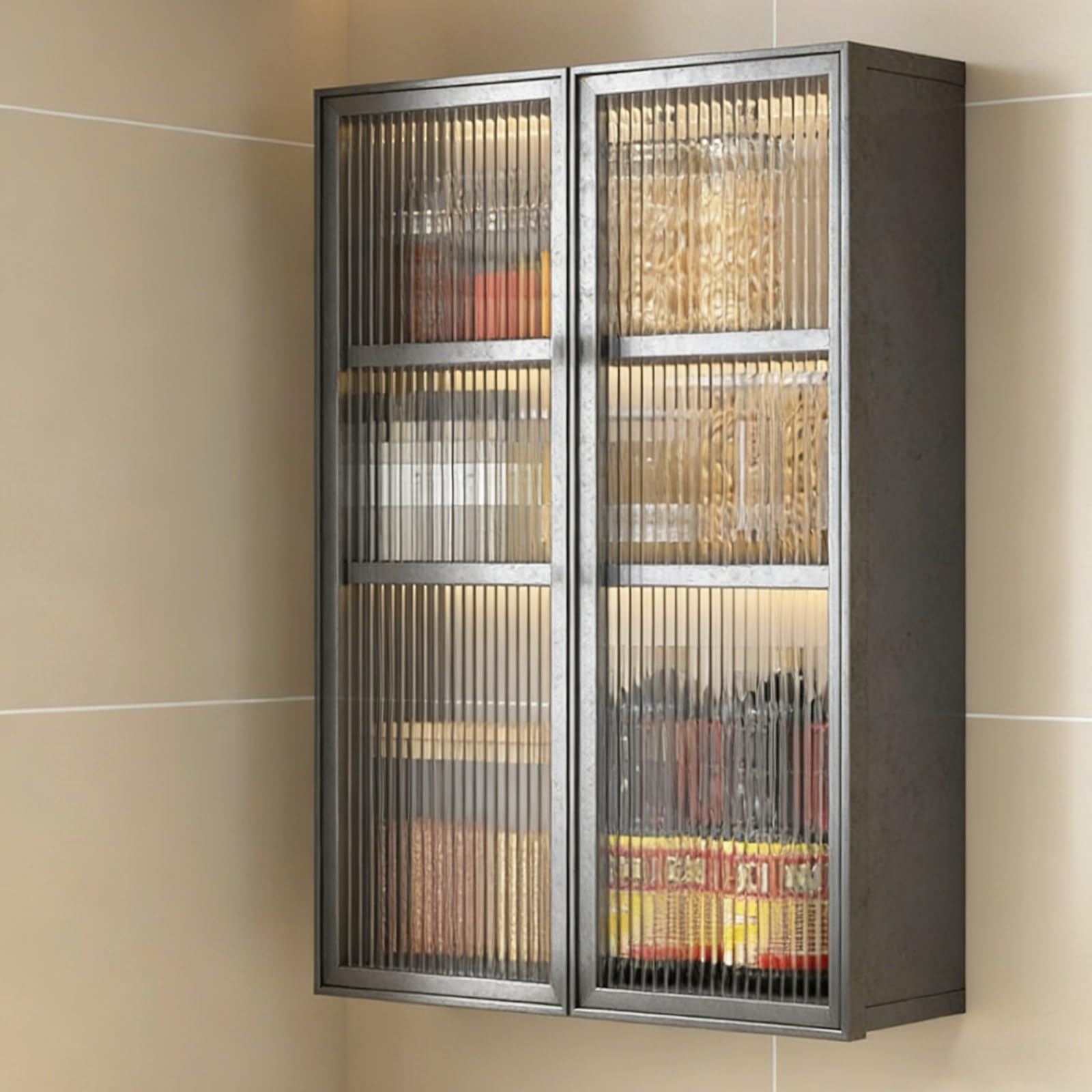 Black Aluminum S Wall Cabinet 2 Tier Tempered S Door Sto Floating Hanging Cupboard For Kitchen Bathroom Living Room,Black-40*15*70Cm/15.7*5.9*27.6In,Black-40*15*70cm/15.7*5.9*27.6in