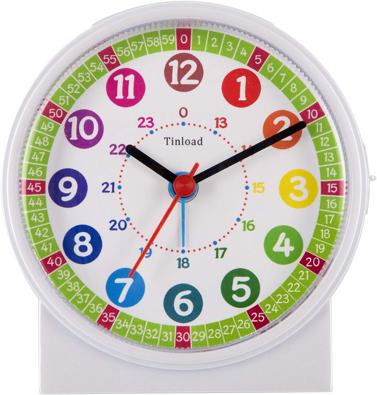 Tinload Analog Alarm Clock for Kids, Telling Time Teaching Design, Silent Non Ticking, Increasing Beep Sounds, Battery Operated Snooze and Light Functions