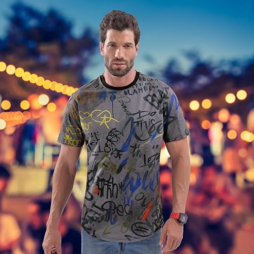 Miniatura 4 de DEOLAX Camiseta de moda con cuello redondo para hombre, camiseta casual de ajuste seco, camiseta de manga corta, para entrenamiento, hip hop, para